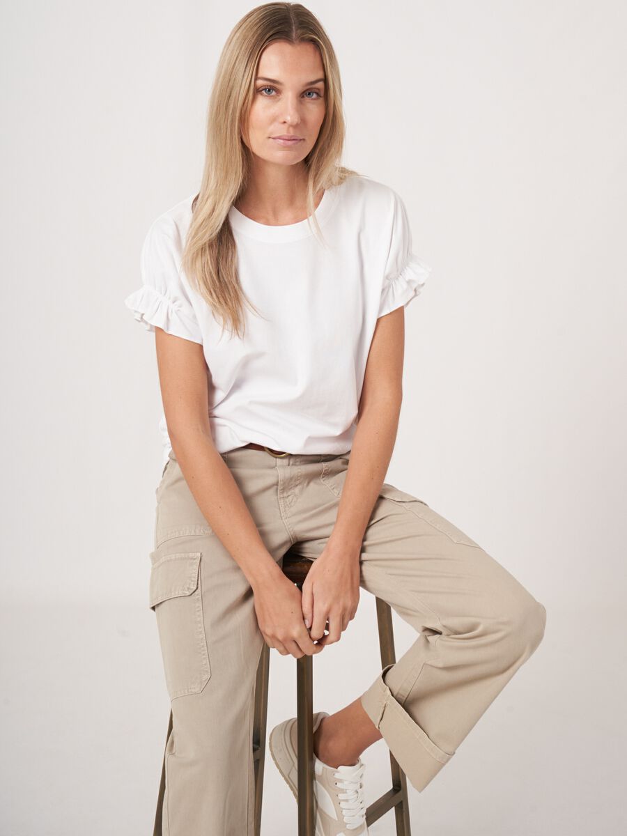 repeat cashmere Katoenen T-shirt met ruches