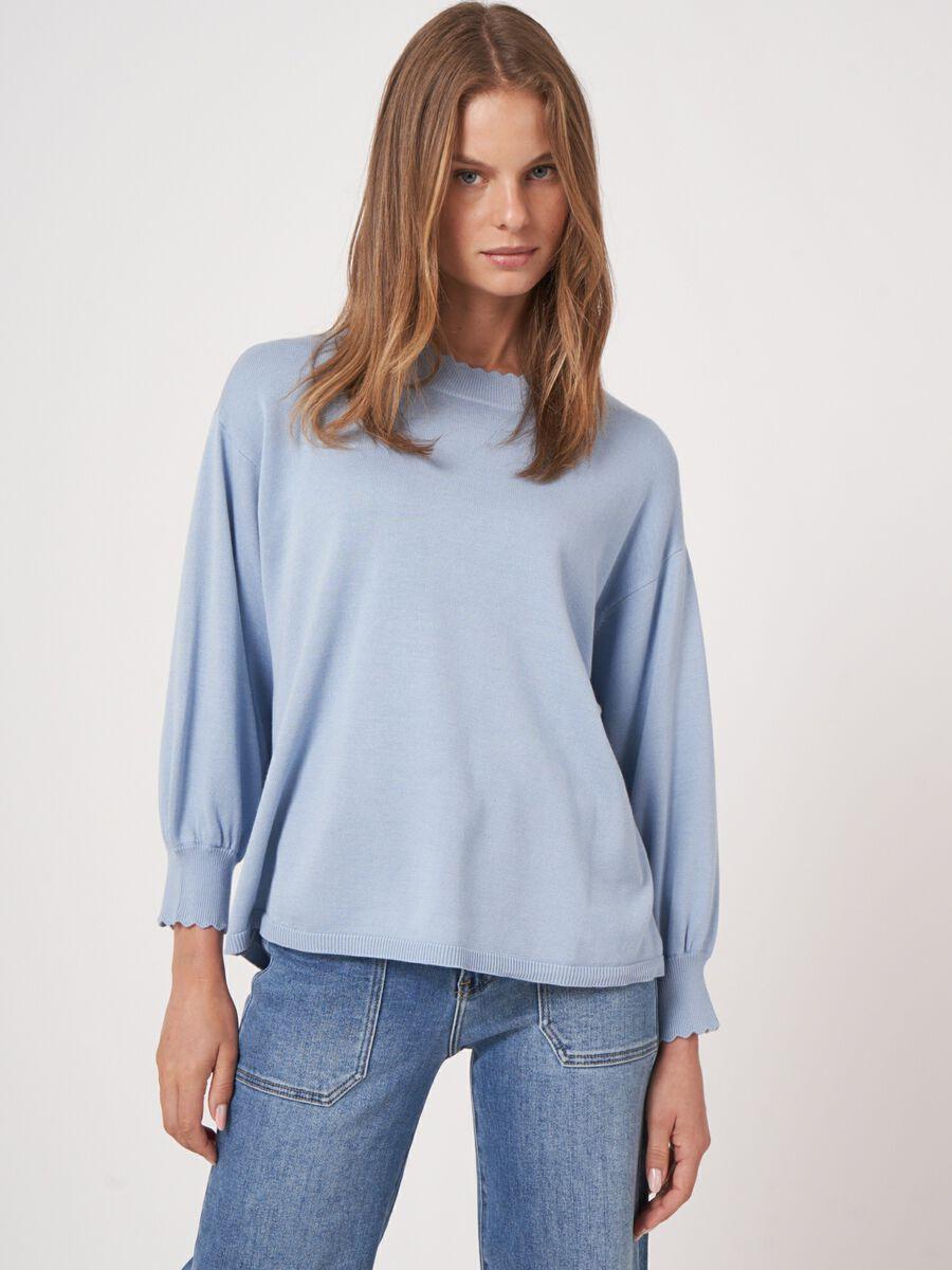 repeat cashmere Katoenmix trui en golvende zoom