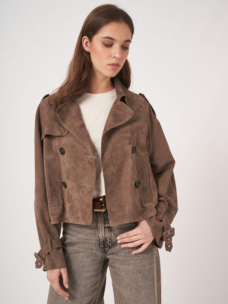 Repeat Cashmere Kort Trench Jasje In Suède