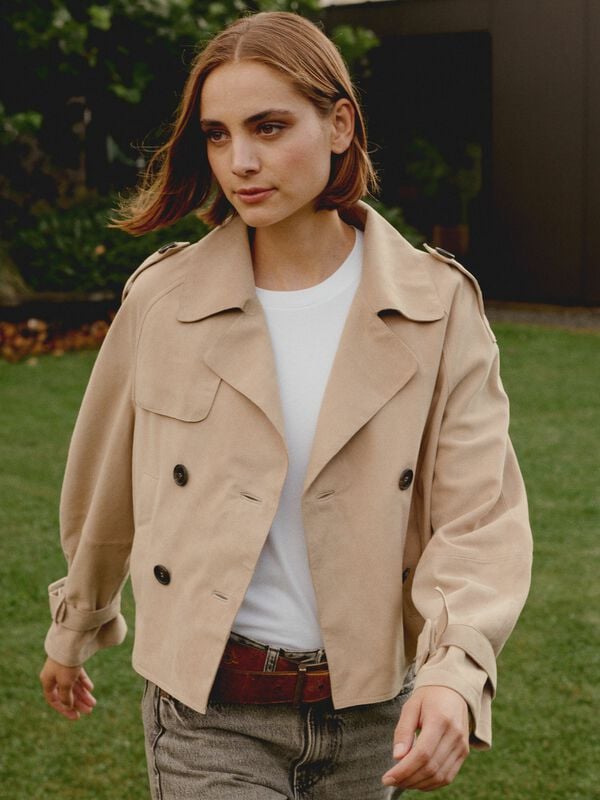 repeat cashmere Kort trench jasje in suède