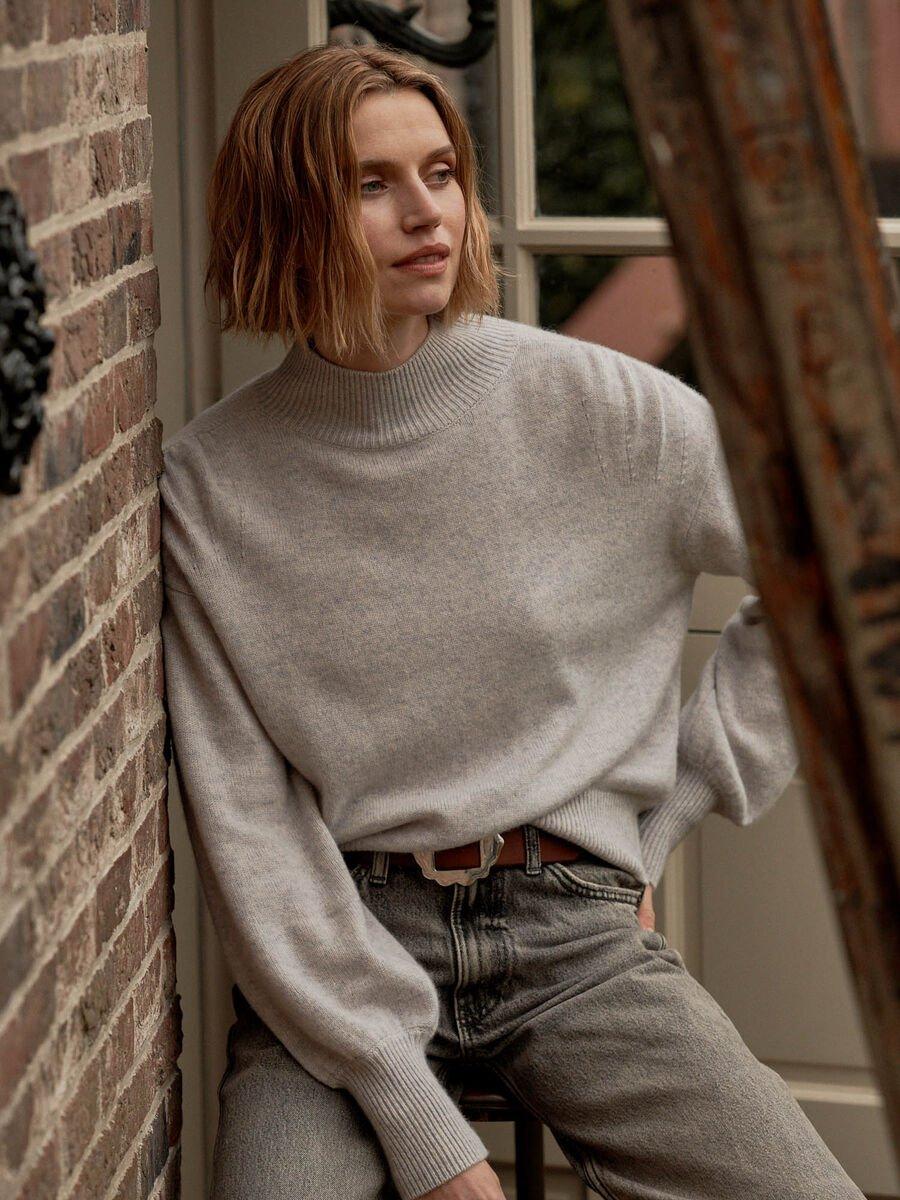 Repeat Cashmere Korte Cashmere Trui Met Pofmouwen