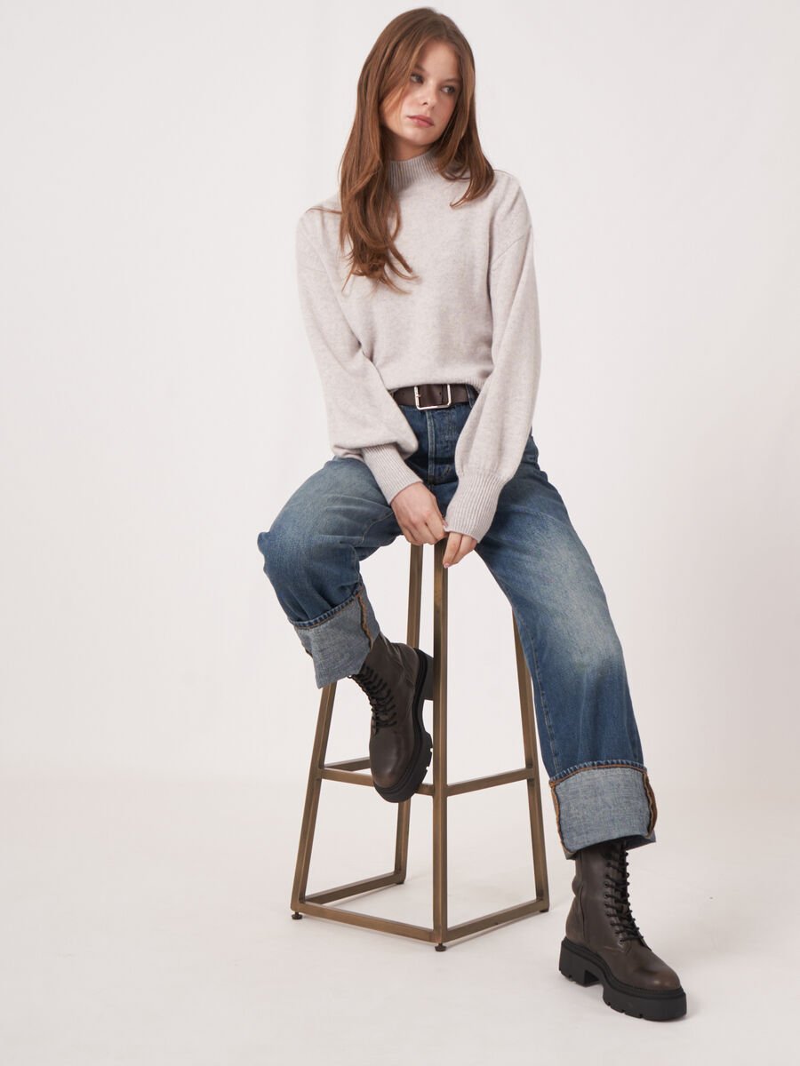 Repeat Cashmere Korte Cashmere Trui Met Pofmouwen