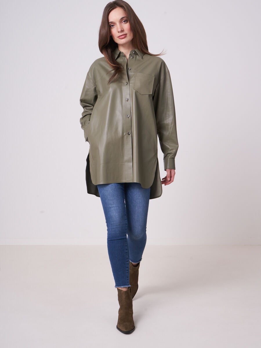 repeat cashmere Lange leren blouse