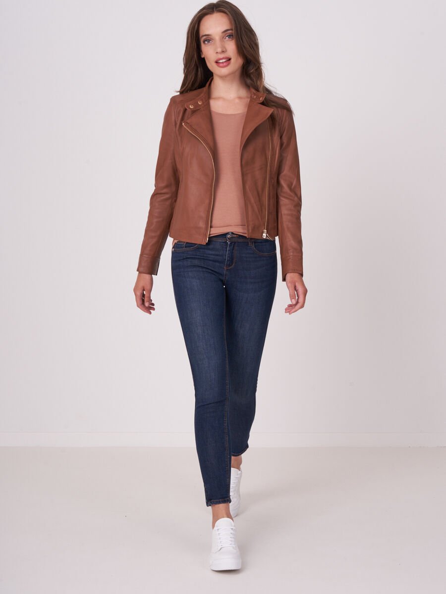 Repeat Cashmere Leren Bikerjack Getailleerd