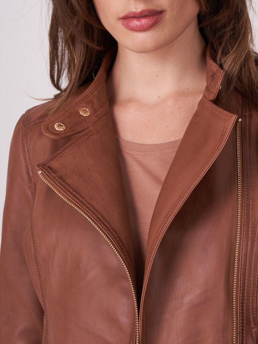 Repeat Cashmere Leren Bikerjack Getailleerd