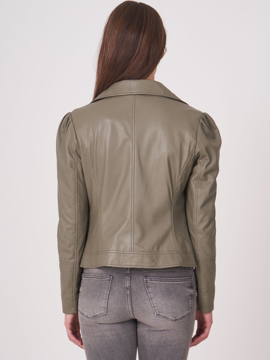 Repeat Cashmere Leren Bikerjas Met Pofmouwen