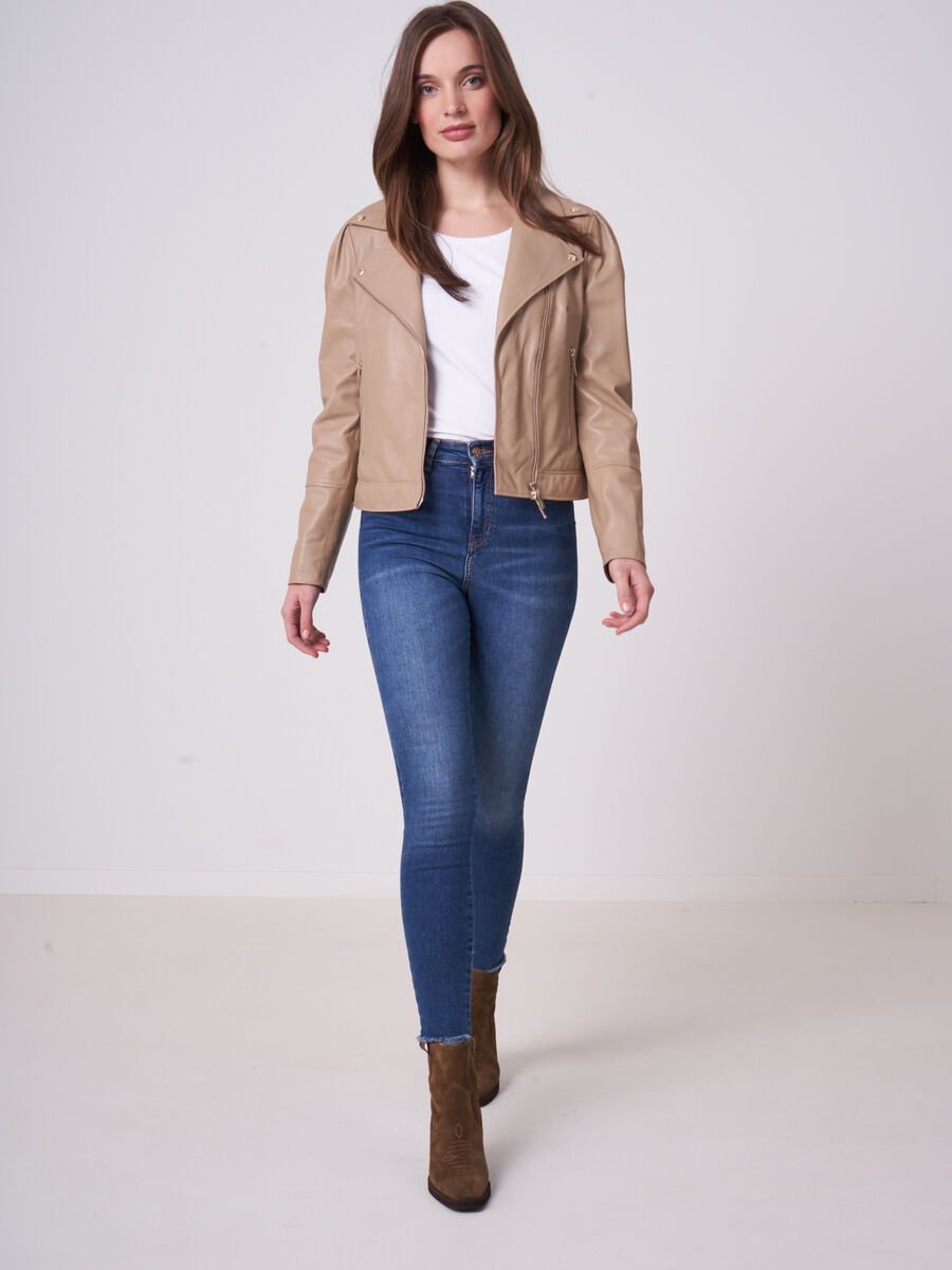 Repeat Cashmere Leren Bikerjas Met Pofmouwen