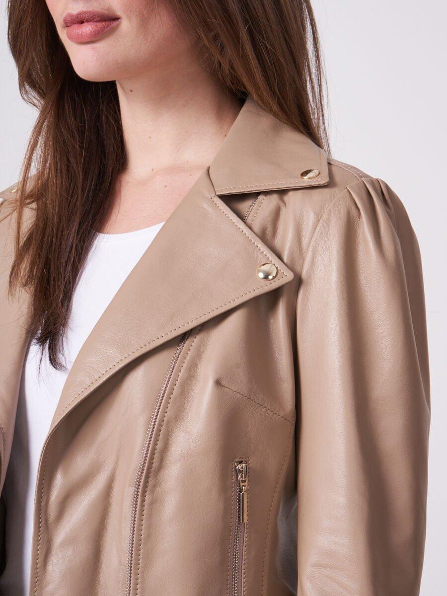 Repeat Cashmere Leren Bikerjas Met Pofmouwen