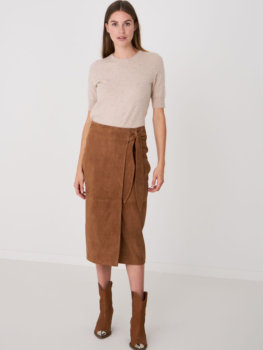 Repeat Cashmere Leren Overslagrok Met Strik