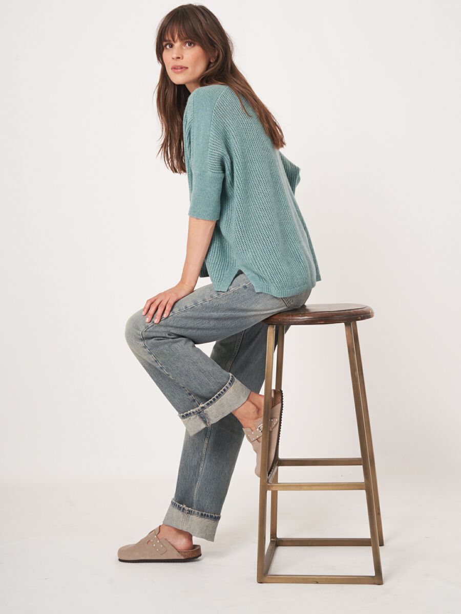 Repeat Cashmere Lichte Cashmere Ajour Poncho-trui