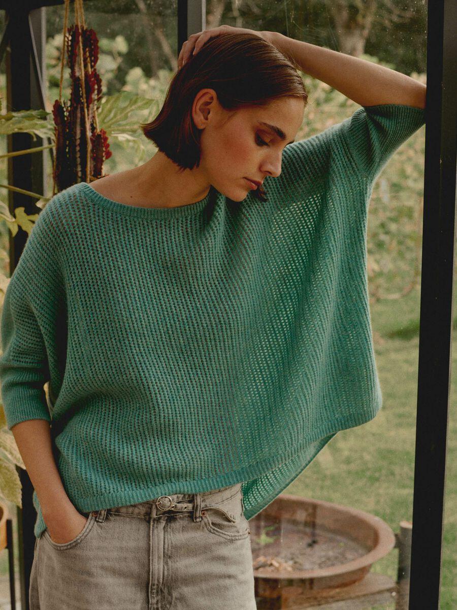 repeat cashmere Lichte cashmere ajour poncho-trui