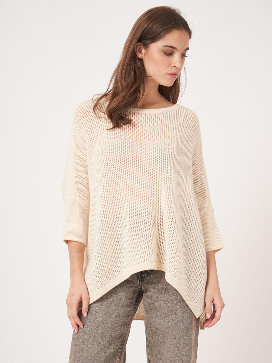 repeat cashmere Lichte cashmere ajour poncho-trui