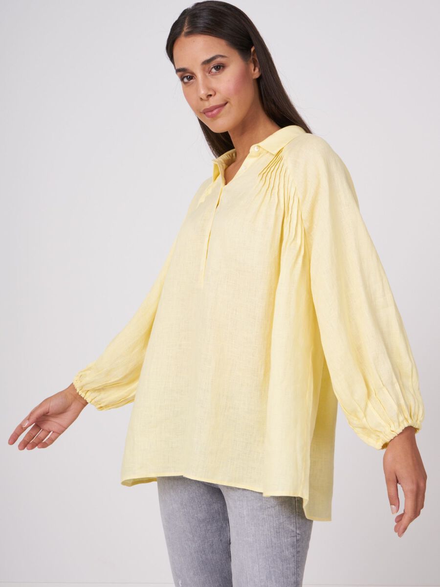 repeat cashmere Linnen blouse met pofmouwen