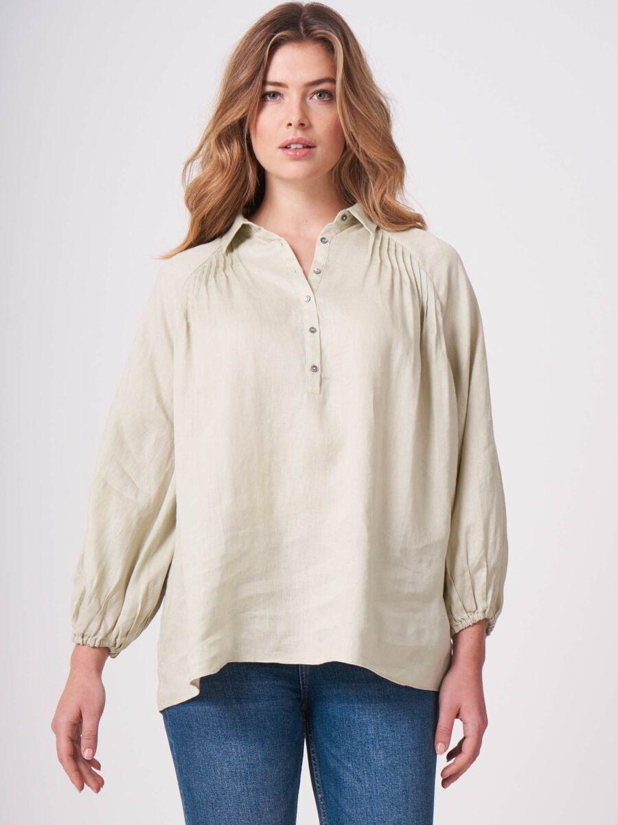 repeat cashmere Linnen blouse met pofmouwen