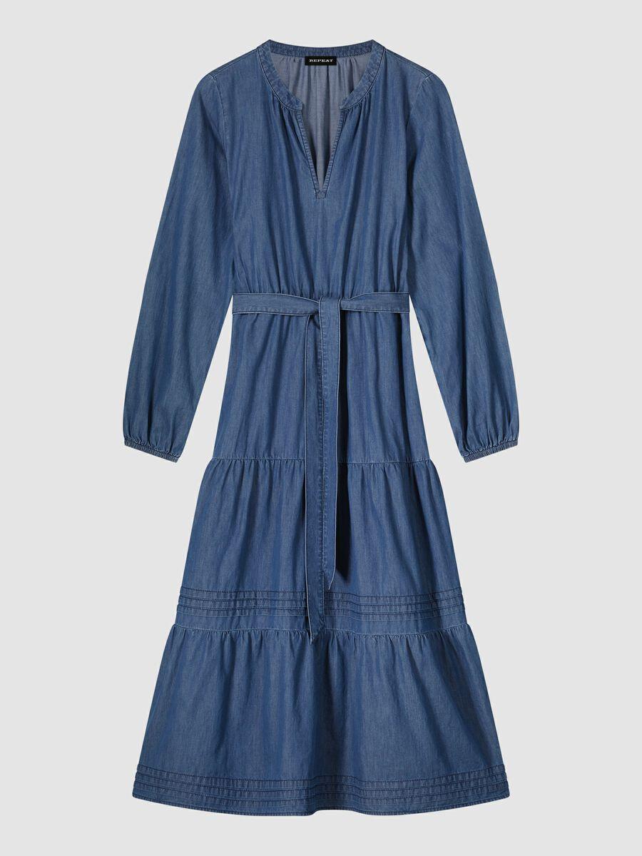 repeat cashmere Middellange gelaagde denim jurk