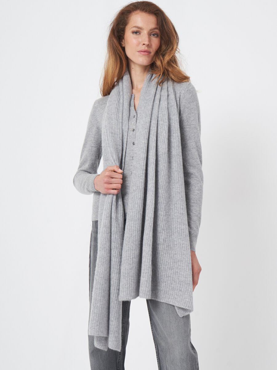 repeat cashmere Oversized geribde cashmere sjaal