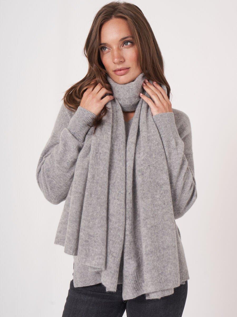 repeat cashmere Oversized sjaal met ribdetails