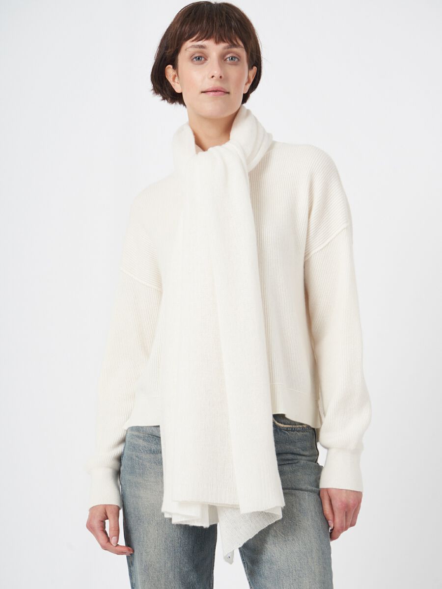 repeat cashmere Oversized sjaal met ribdetails