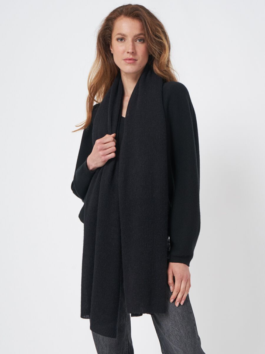repeat cashmere Oversized sjaal met ribdetails