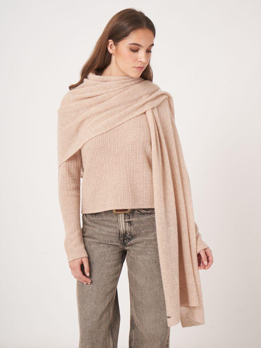 repeat cashmere Oversized sjaal met ribdetails