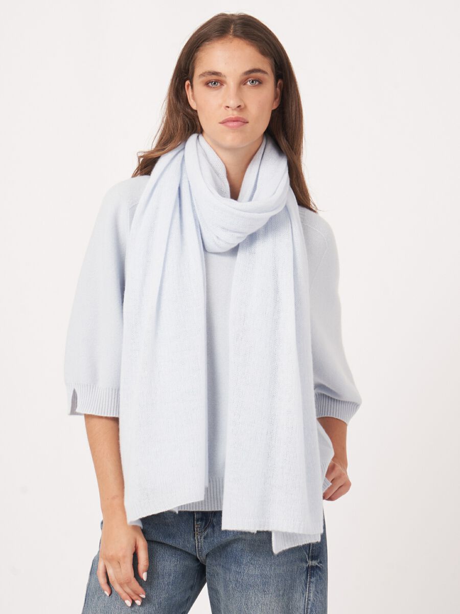 repeat cashmere Oversized sjaal met ribdetails