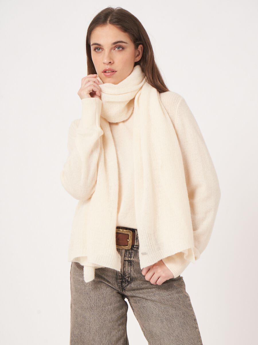 repeat cashmere Oversized sjaal met ribdetails