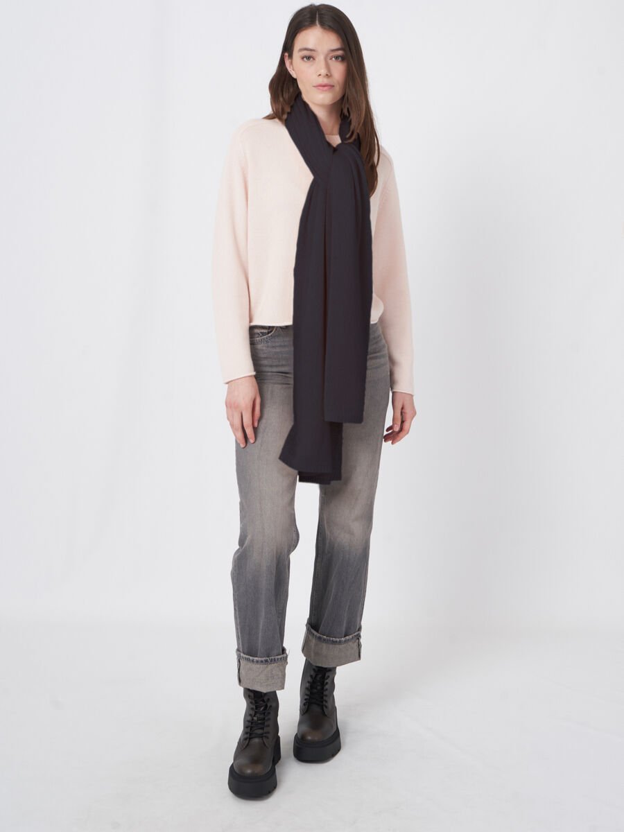 repeat cashmere Oversized sjaal met ribdetails