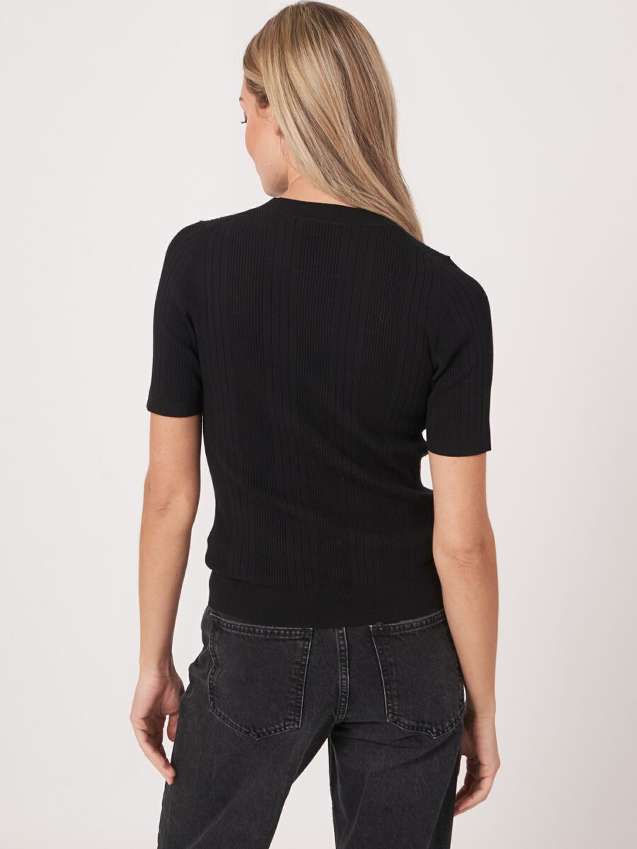 Repeat Cashmere Ribgebreide Top Met Korte Mouwen