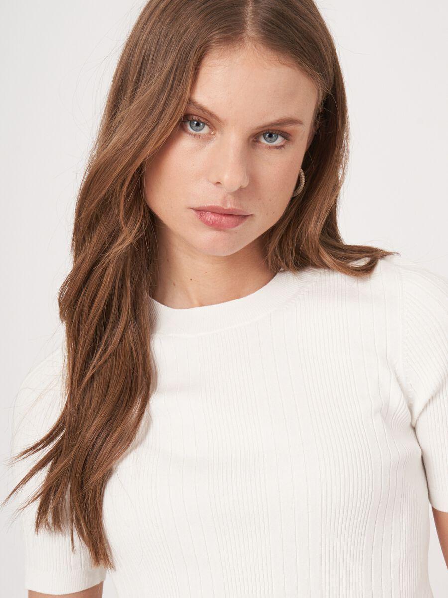 Repeat Cashmere Ribgebreide Top Met Korte Mouwen