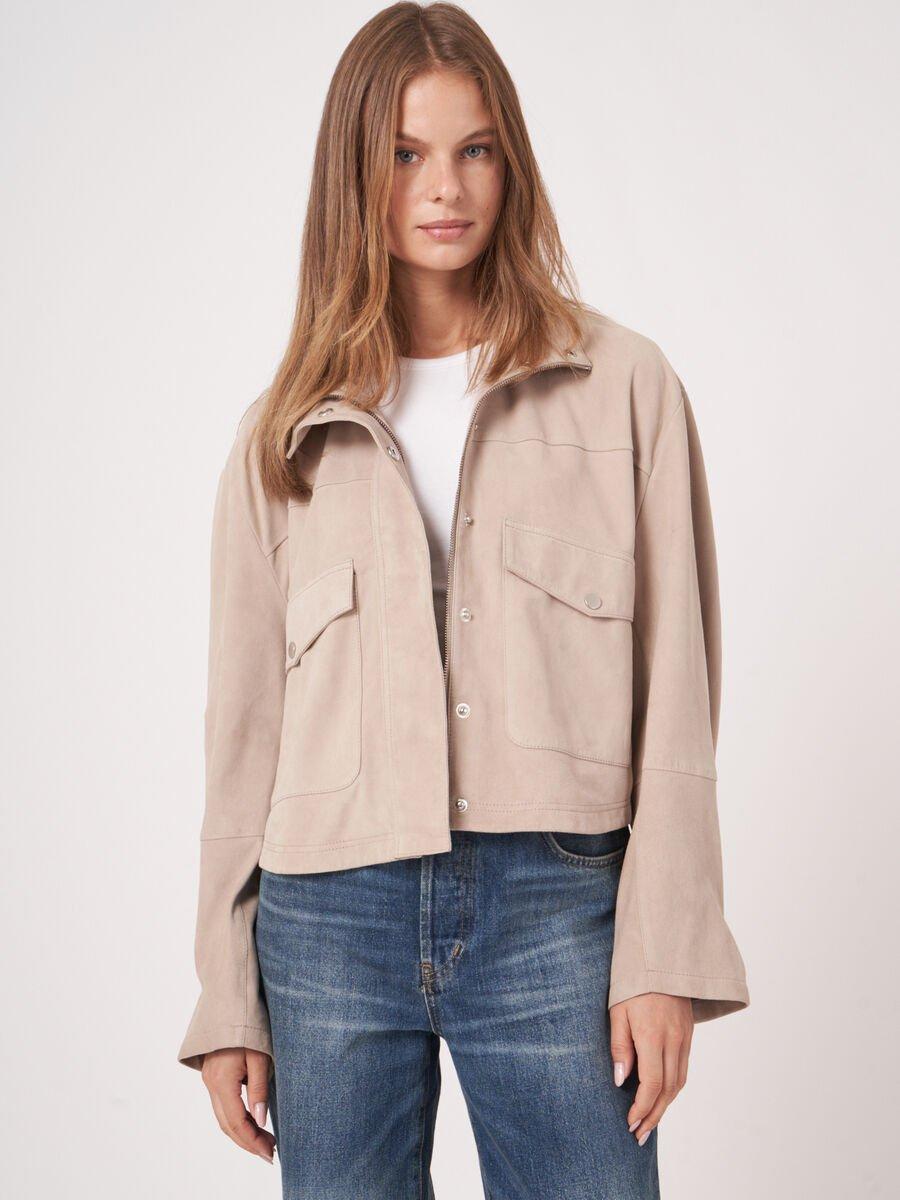 Repeat Cashmere Suède Jas Met Oversized Zakken