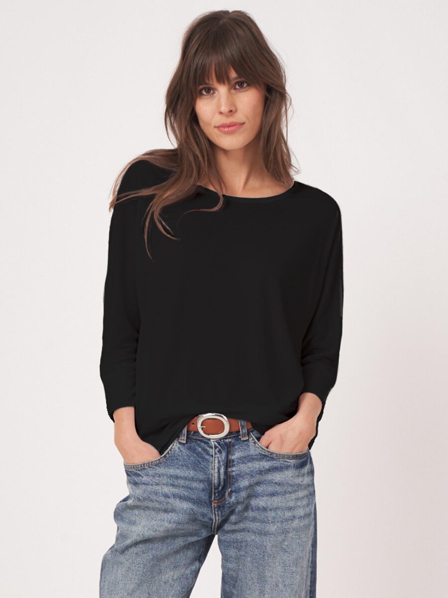 repeat cashmere Top met 3/4 Vleermuismouwen