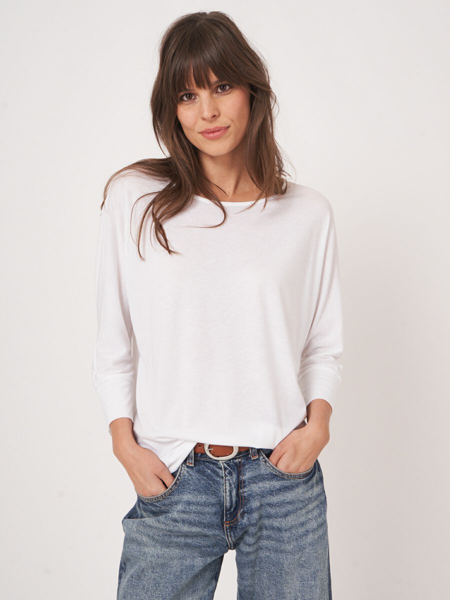 repeat cashmere Top met 3/4 Vleermuismouwen