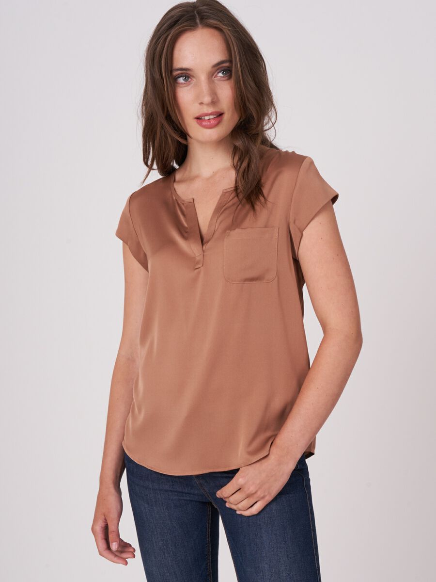 repeat cashmere Top met borstzakje