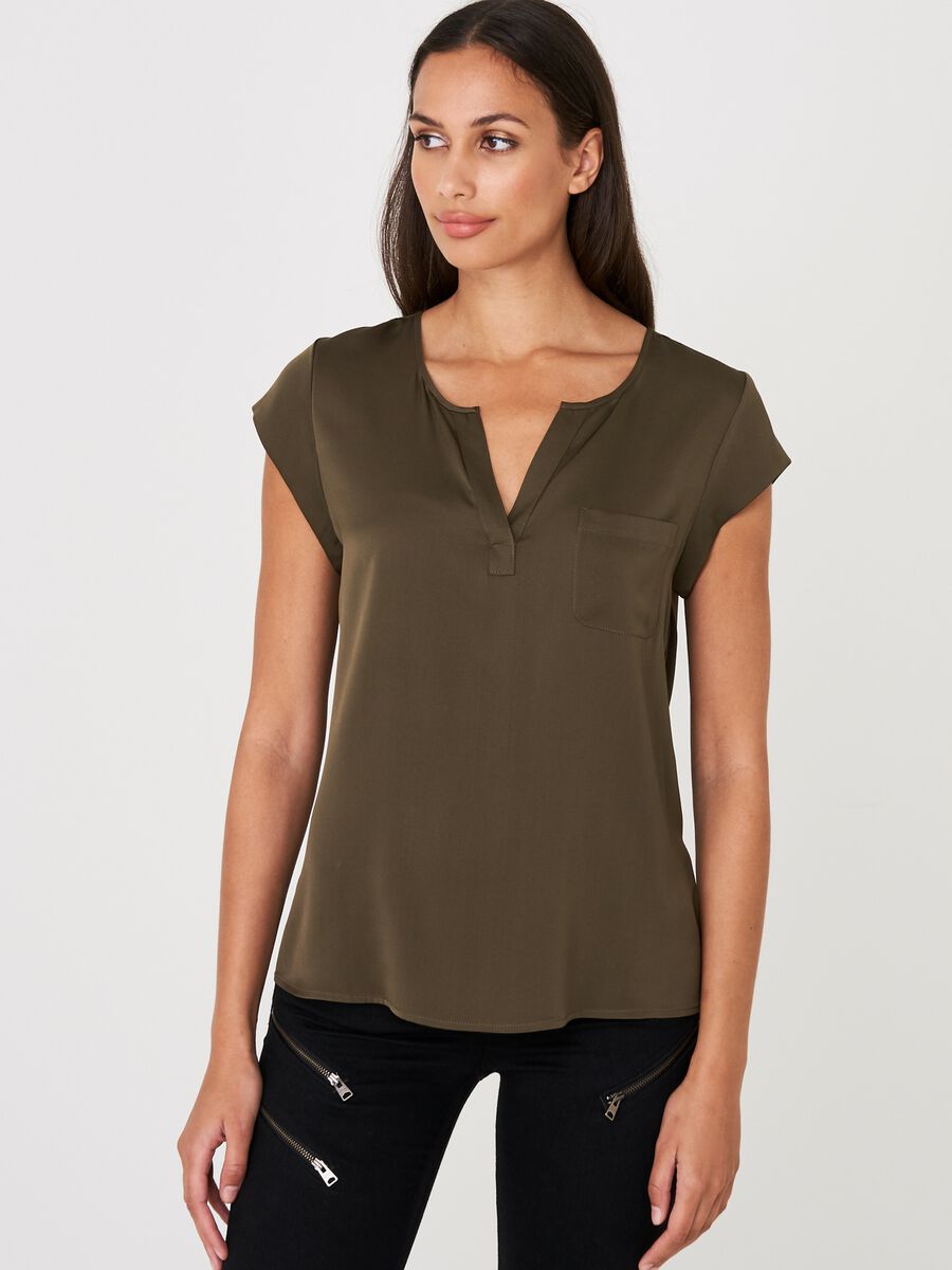 repeat cashmere Top met borstzakje