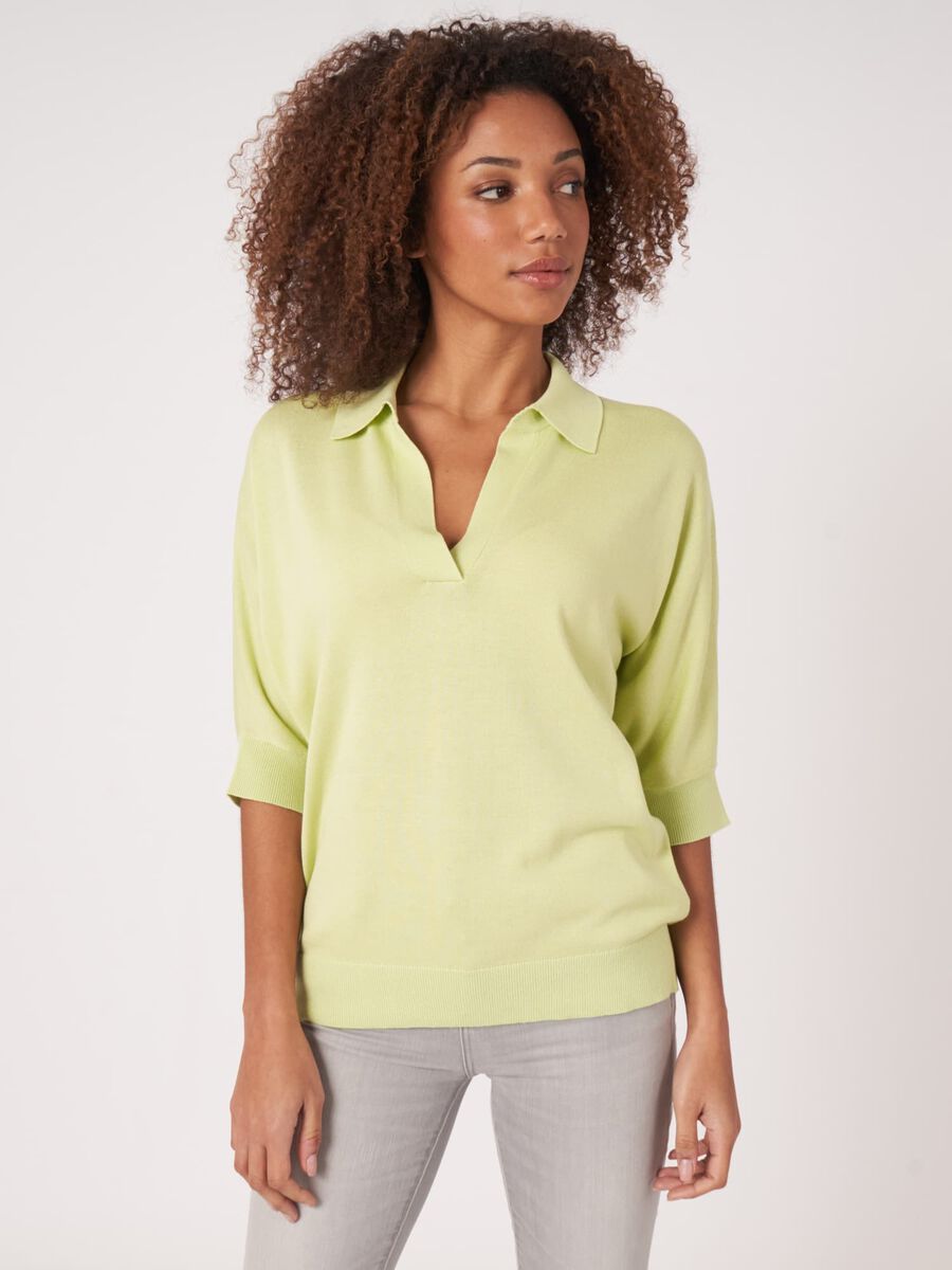 repeat cashmere Trui in katoen-mix met polokraag