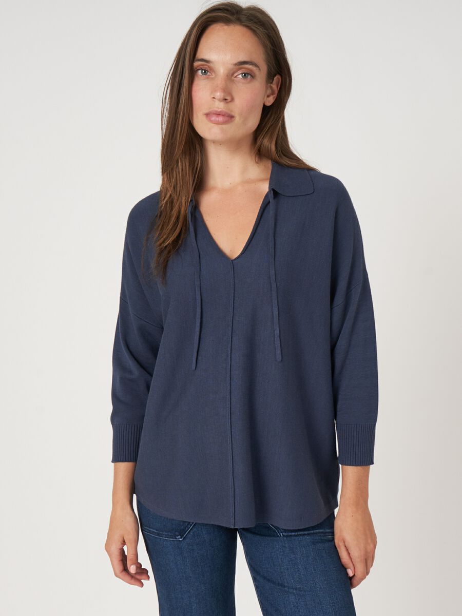 repeat cashmere Trui met polokraag en ronde zoom