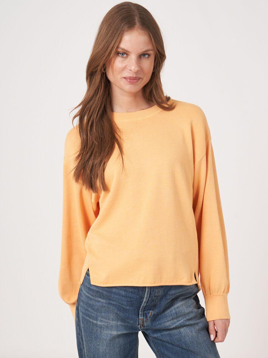 repeat cashmere Trui met splitjes van katoenmix