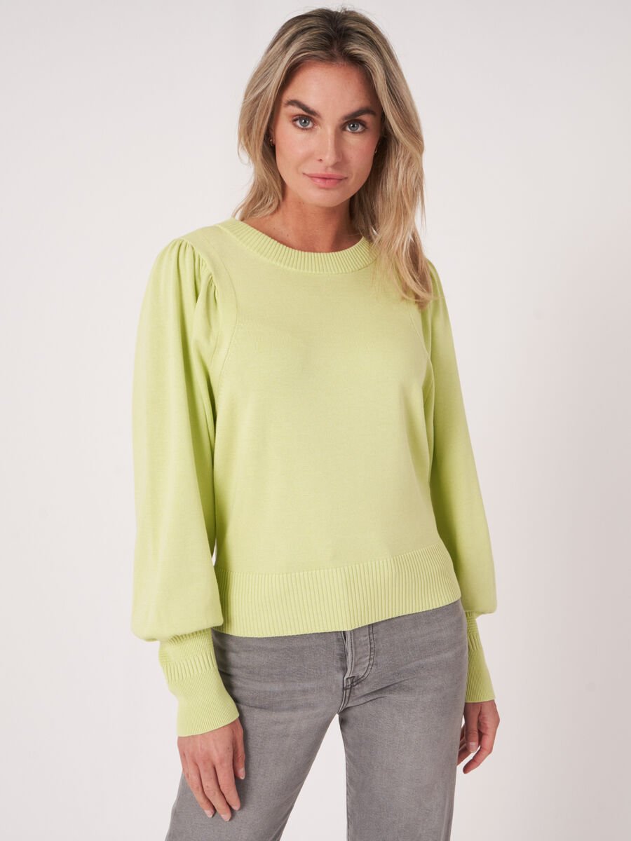 repeat cashmere Trui van katoenmix met pofmouwen