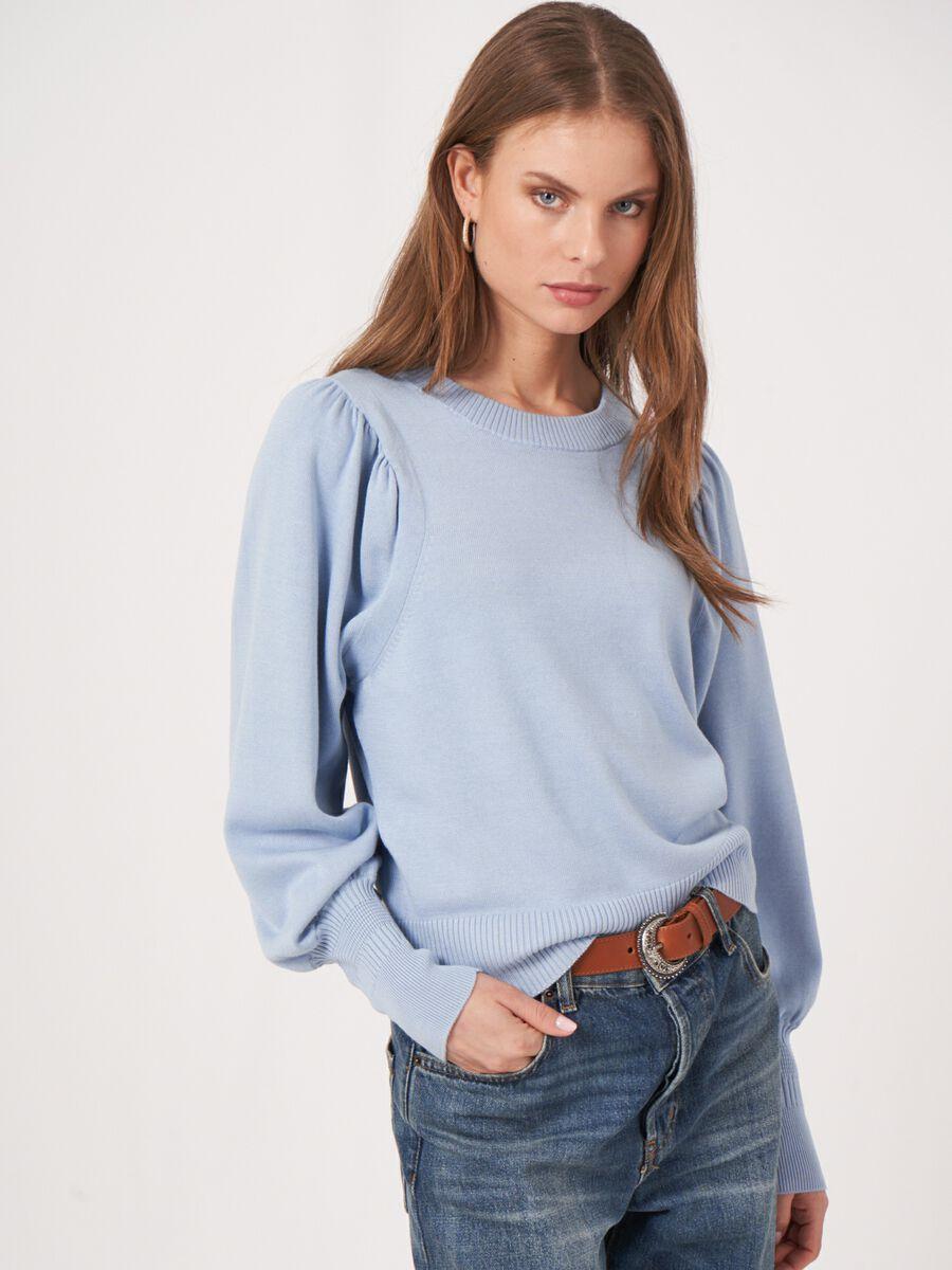 repeat cashmere Trui van katoenmix met pofmouwen