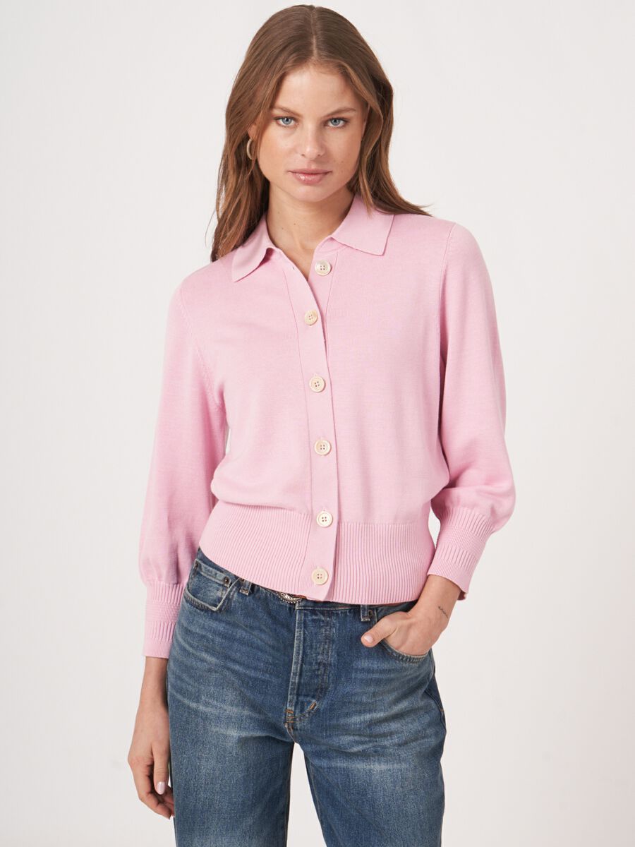 repeat cashmere Vest met polokraag en knopen