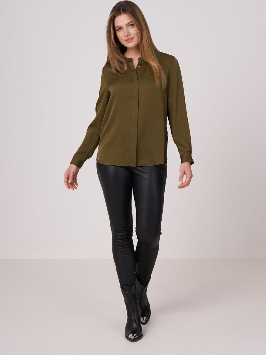 Repeat Cashmere Zijden Blouse Met Mao-kraag