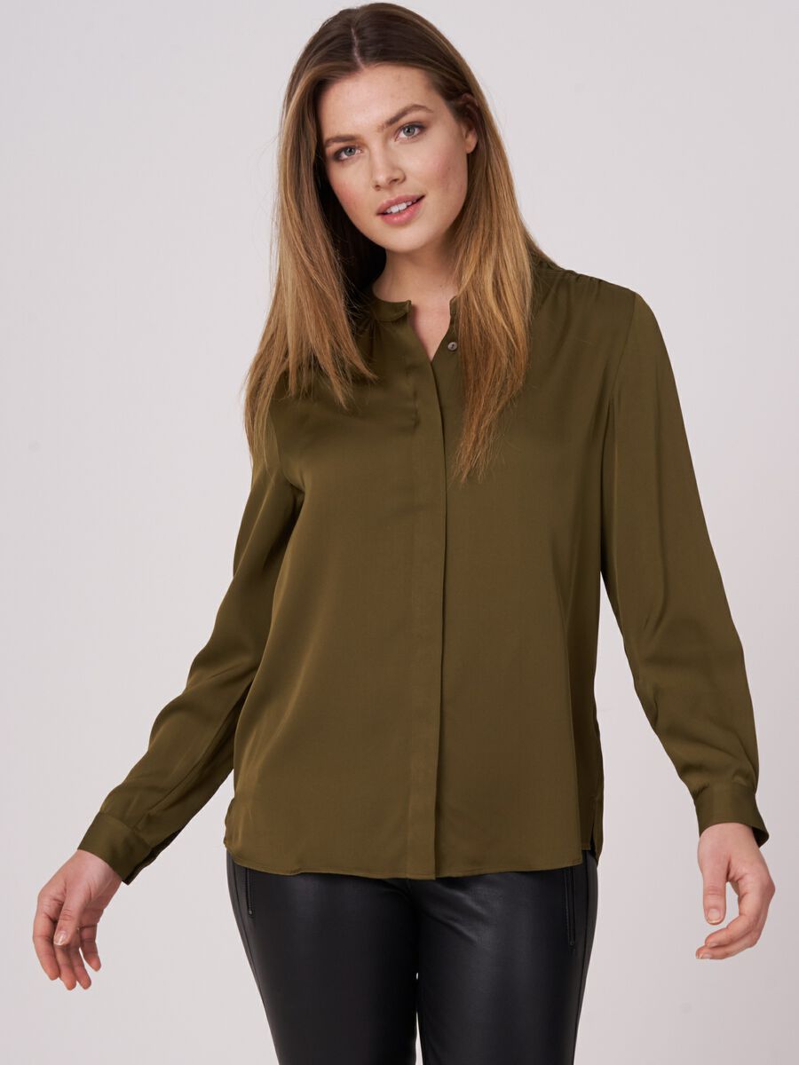 repeat cashmere Zijden blouse met Mao-kraag