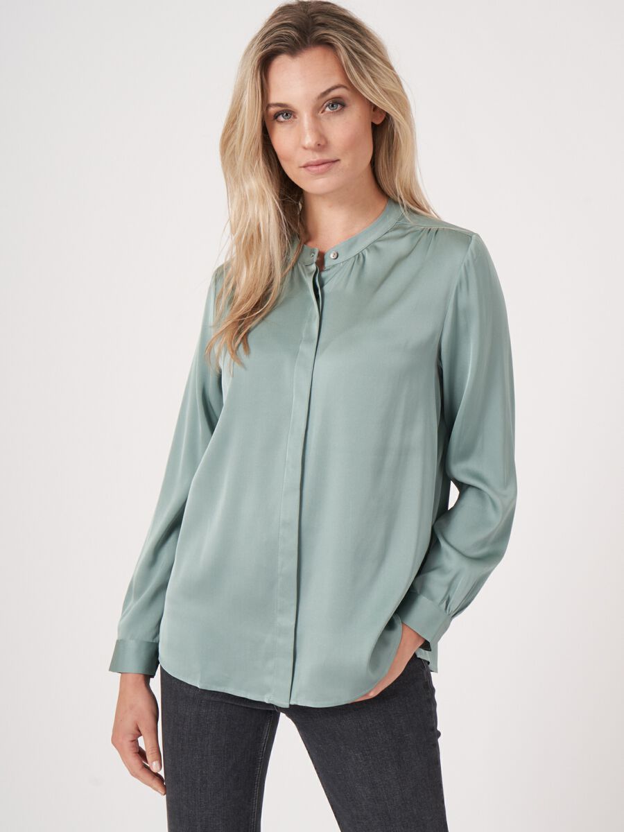 Repeat Cashmere Zijden Blouse Met Mao-kraag