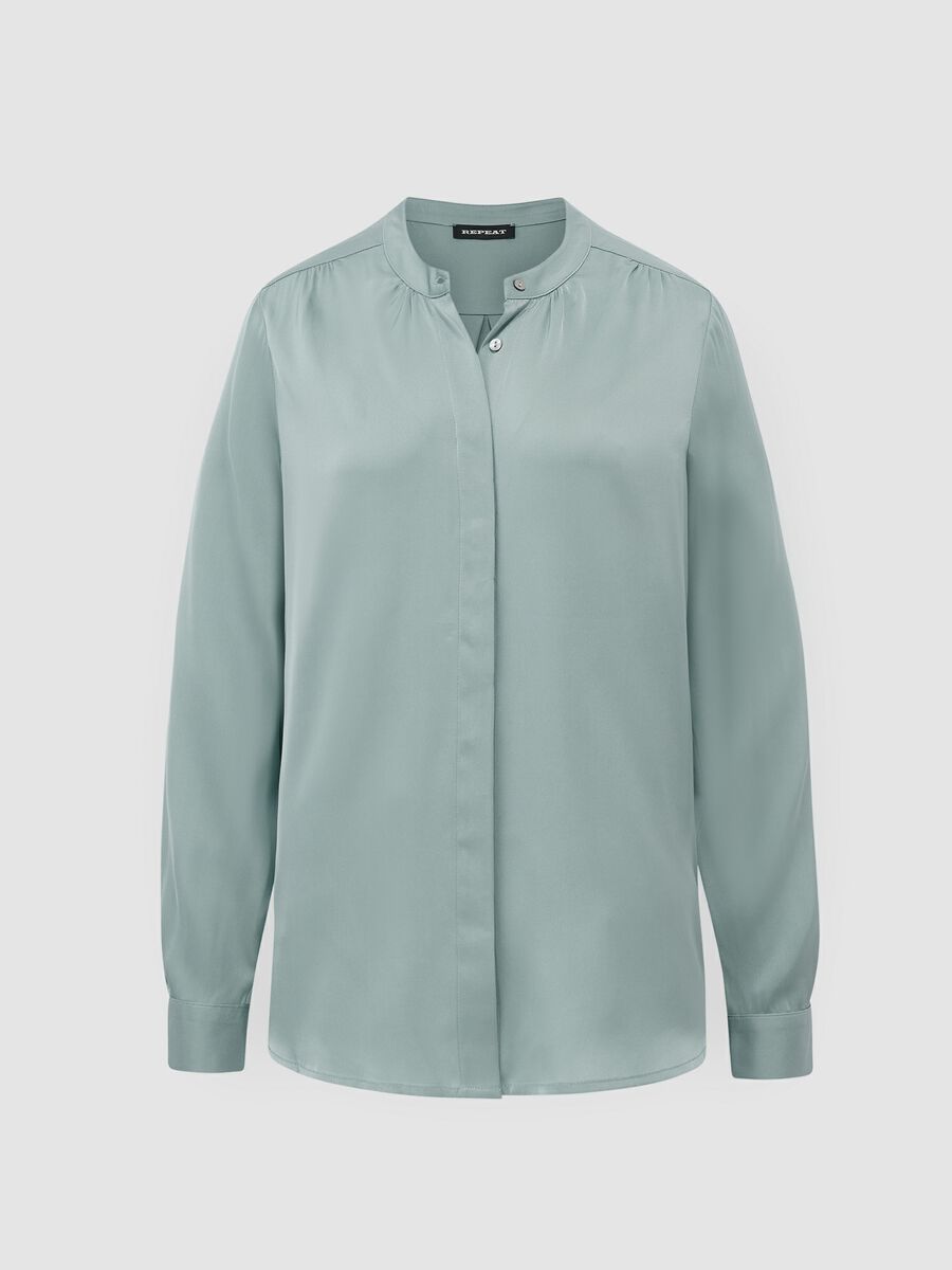 repeat cashmere Zijden blouse met Mao-kraag