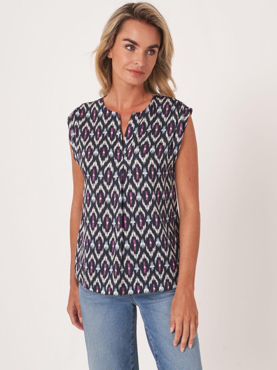 repeat cashmere Zijden top met ikat print