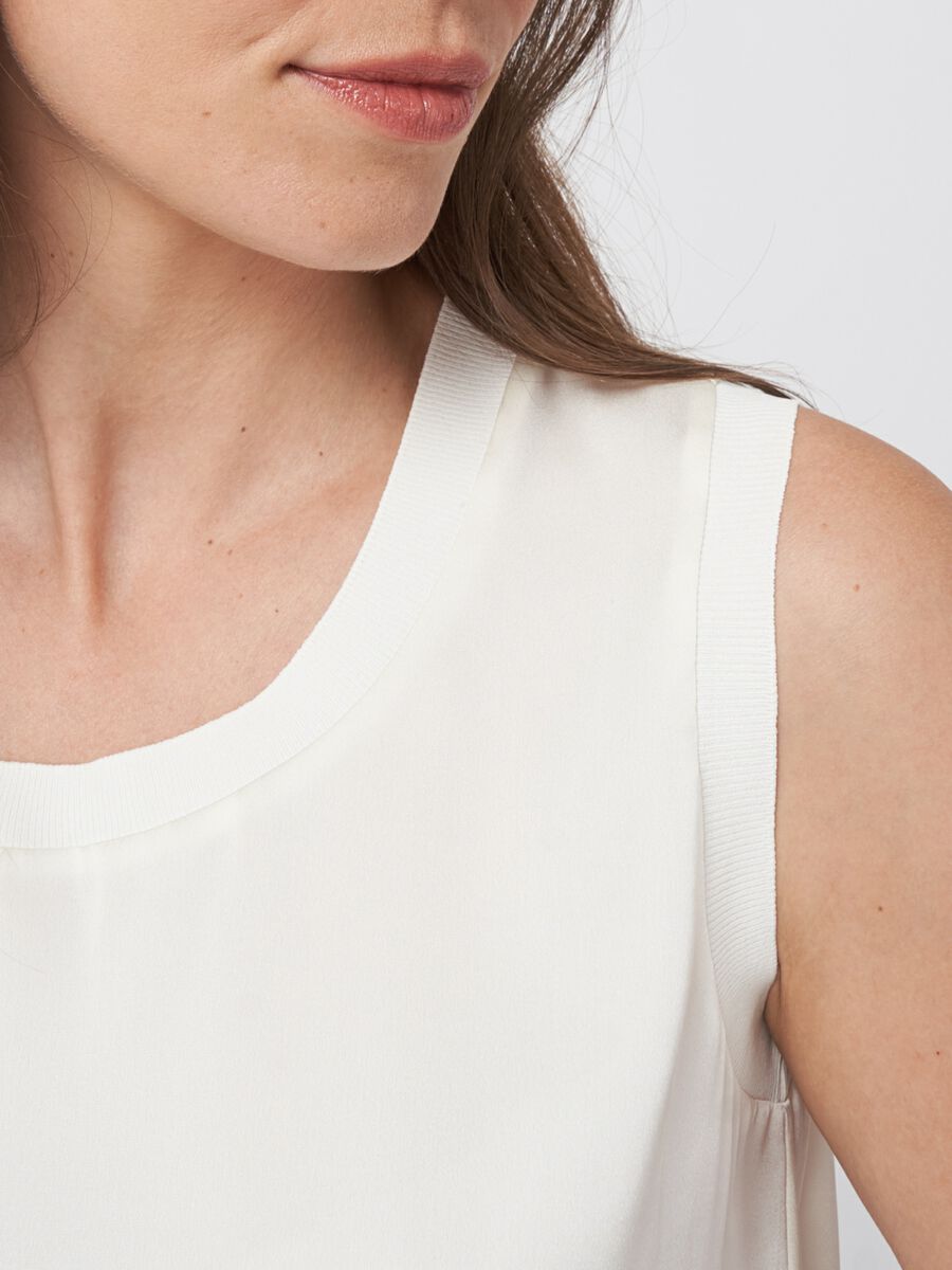 Repeat Cashmere Zijden Top Met Ribgebreid Detail