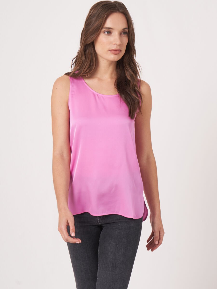 repeat cashmere Zijden top met ronde hals