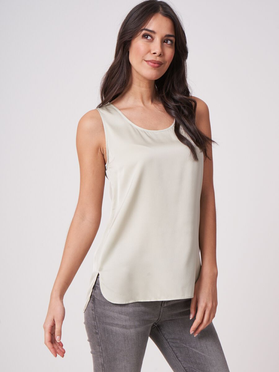 repeat cashmere Zijden top met ronde hals
