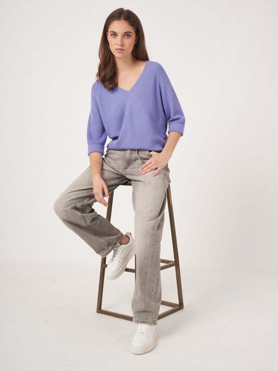 repeat cashmere Ribgebreide trui van cashmere en katoen