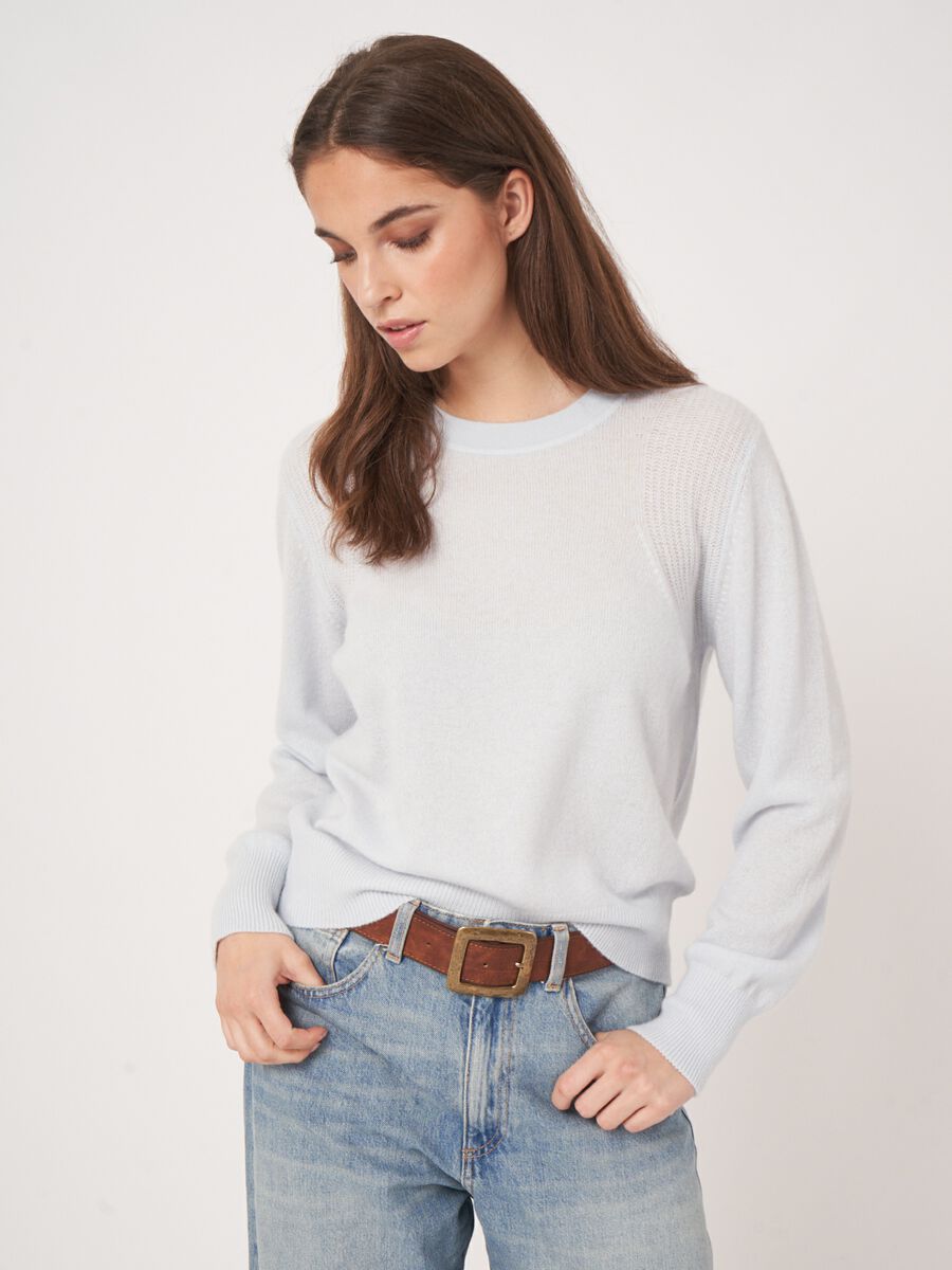 Repeat Cashmere Ronde Hals Cashmere Trui Met Schouderdetail